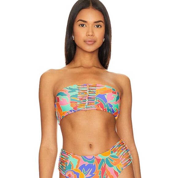 Stone Fox Swim Inez Bandeau Bikini Top in Stained‎ Glass Print XS NWT - Picture 3 of 9